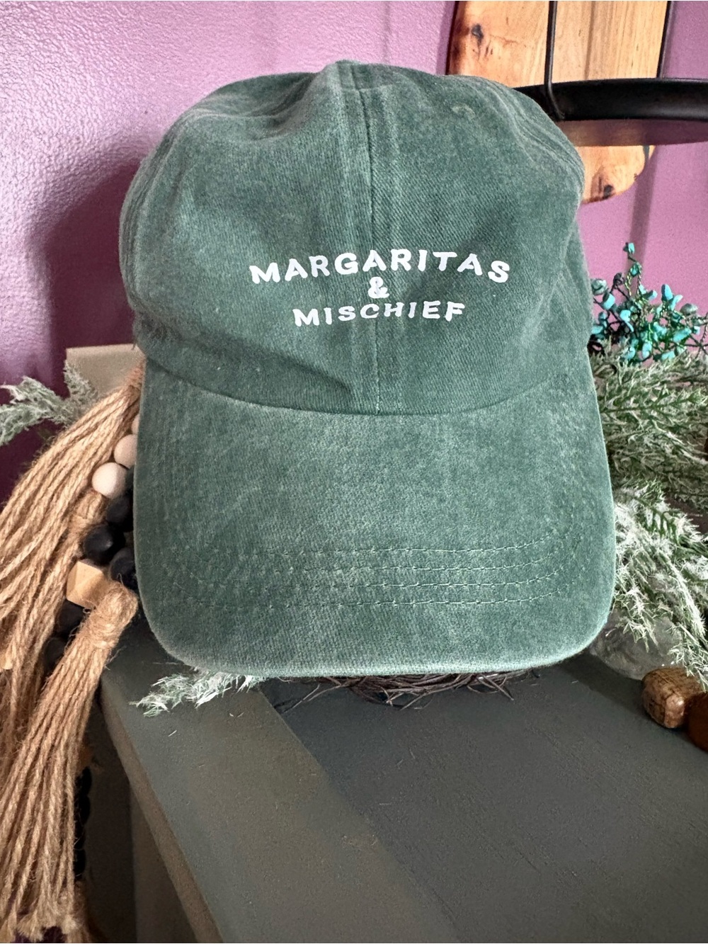 MARGARITAS & MISCHIEF Embroidered Green Baseball Cap